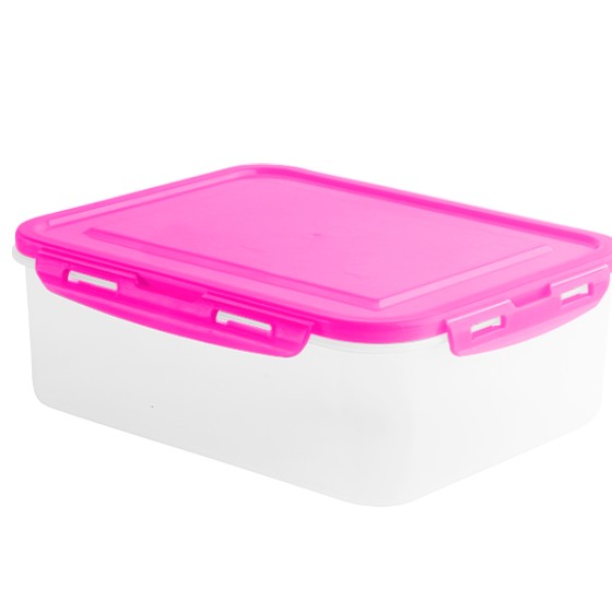 Food container- Flat Rectangular Container Clip 2000ml(74oz) (BPA FREE)Pink lid